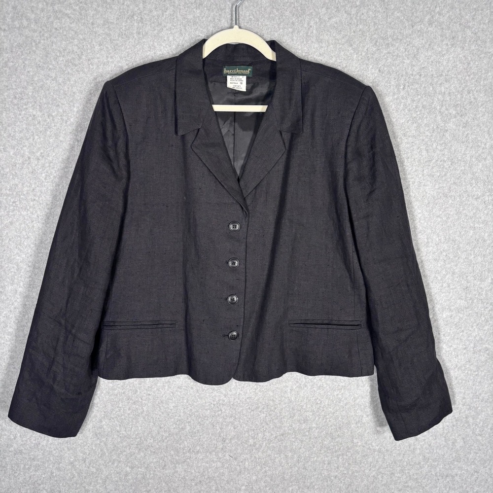 Vintage Harve Benard Cropped 100% Linen Blazer 18 Black Retro 90s 80s Tailored